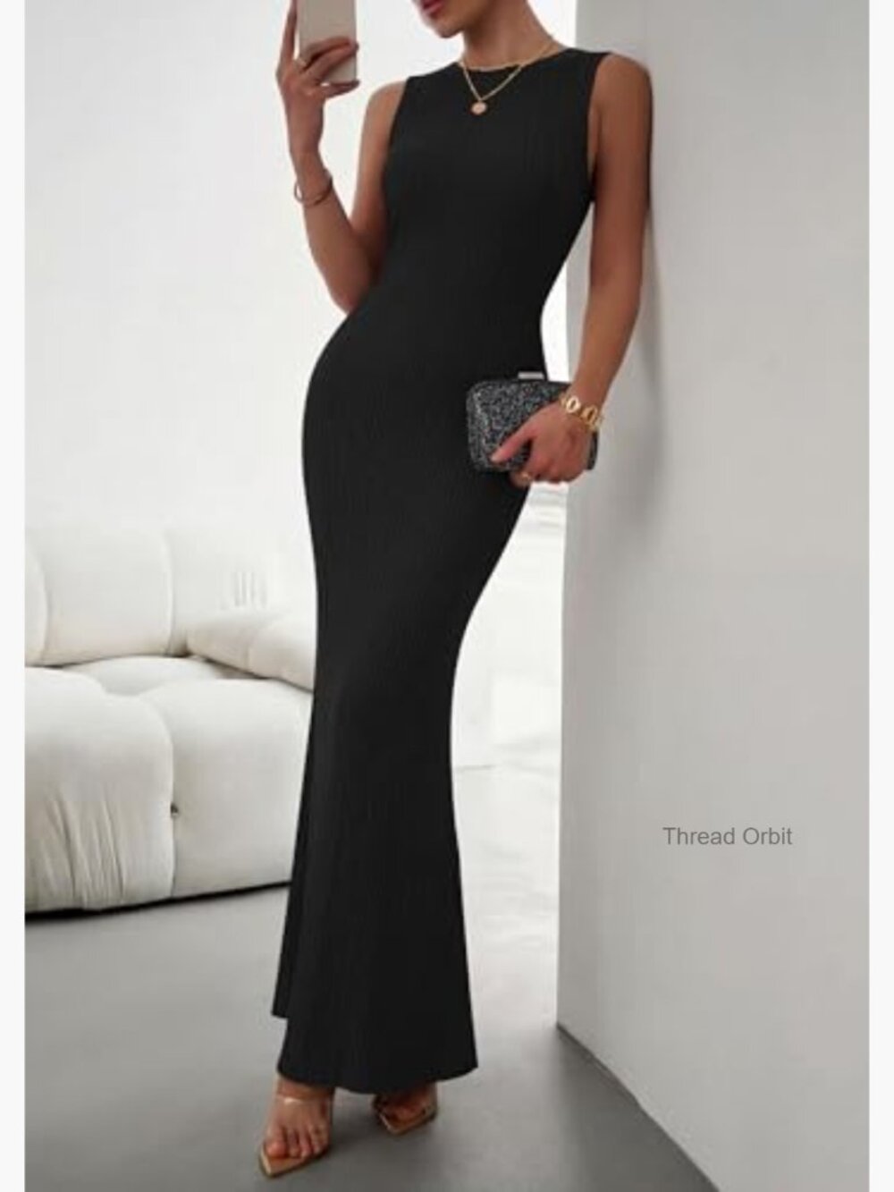 Sleeveless Maxi Bodycon Dress Ribbed Knit Casual Summer Wedding Guest - Picture 3 of 7